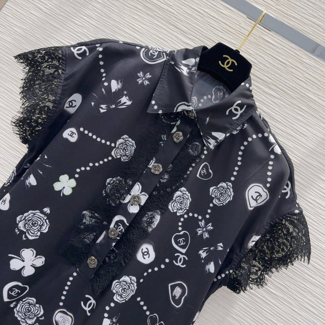 CC 2025 Printed Dress Black White Polyester Fiber