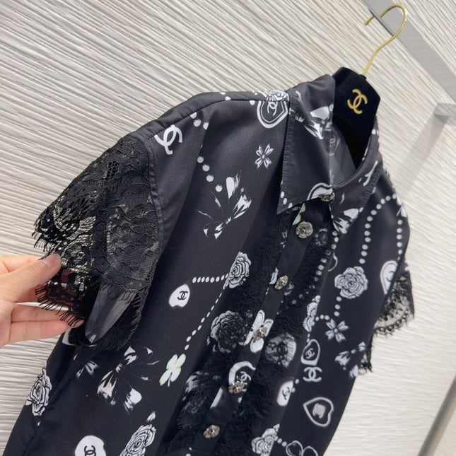 CC 2025 Printed Dress Black White Polyester Fiber