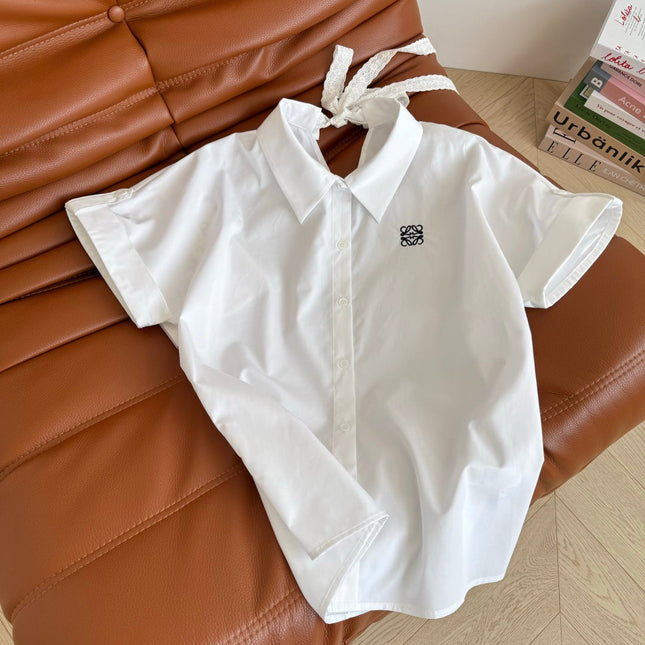 Loewe 25 Embroidered Ribbon Shirt White Cotton