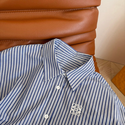 Loewe 25 Pleated Striped Dress Blue White Cotton