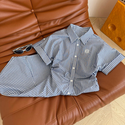 Loewe 25 Pleated Striped Dress Blue White Cotton