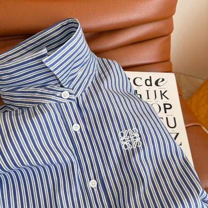 Loewe 25 Pleated Striped Dress Blue White Cotton