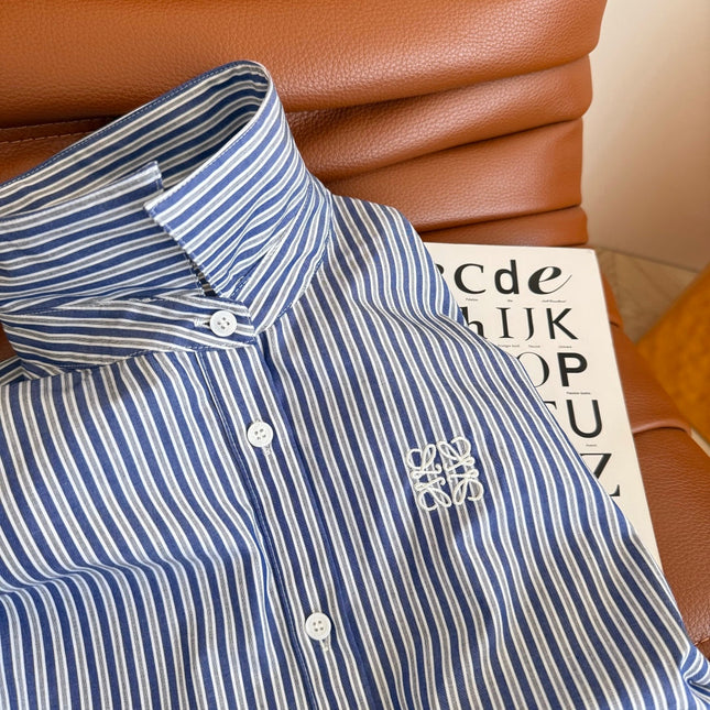 Loewe 25 Pleated Striped Dress Blue White Cotton