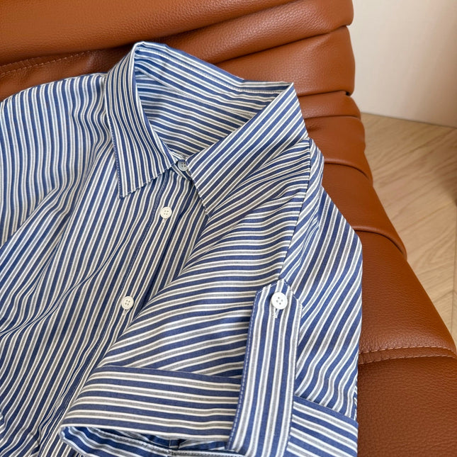 Loewe 25 Pleated Striped Dress Blue White Cotton