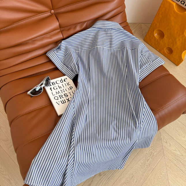 Loewe 25 Pleated Striped Dress Blue White Cotton