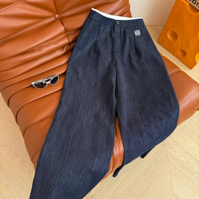 Loewe 25 Logo Embroidered Jeans Dark Blue Cotton