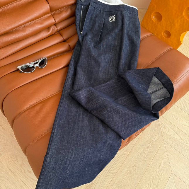 Loewe 25 Logo Embroidered Jeans Dark Blue Cotton