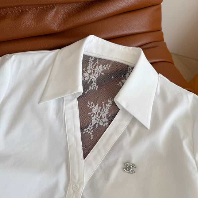 CC 25 Lace Backless Shirt White Cotton
