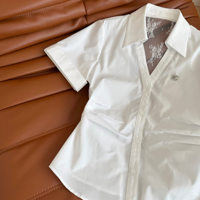 CC 25 Lace Backless Shirt White Cotton