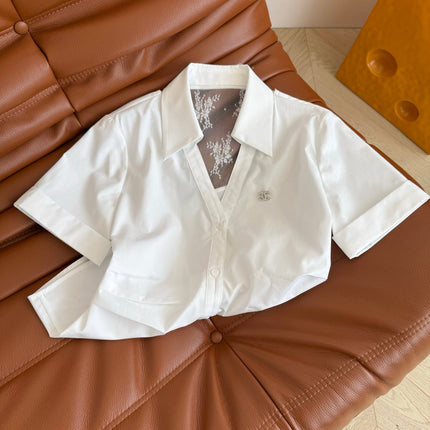 CC 25 Lace Backless Shirt White Cotton