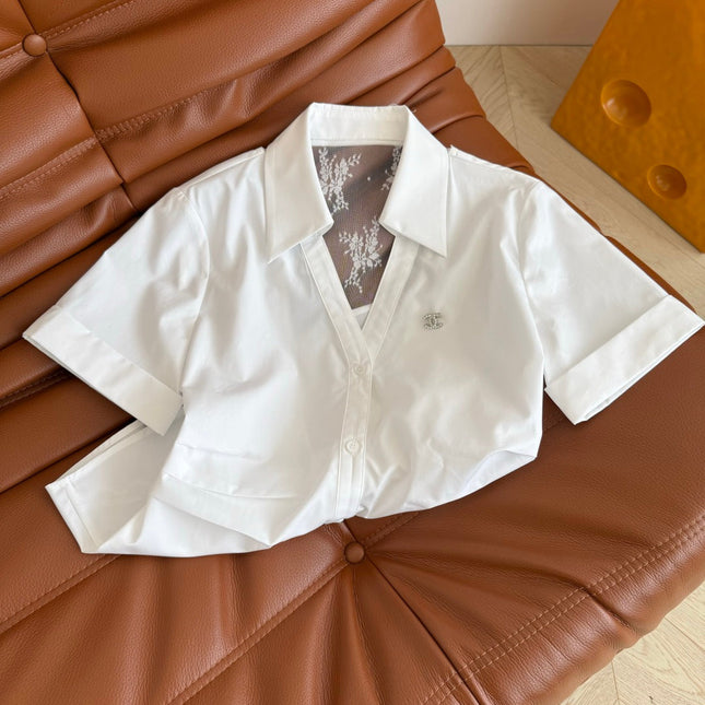 CC 25 Lace Backless Shirt White Cotton