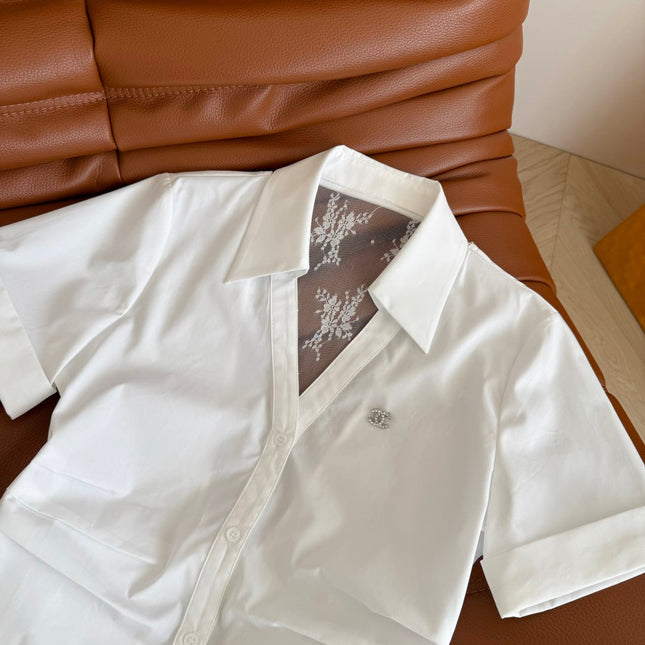 CC 25 Lace Backless Shirt White Cotton