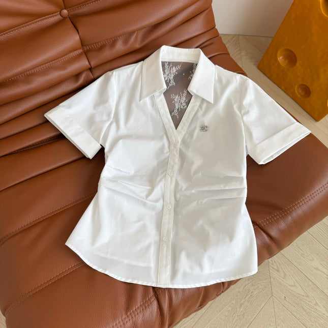 CC 25 Lace Backless Shirt White Cotton