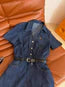 CELINE 25 ARC DE TRIOMPHE LOGO EMBROIDERED DENIM DRESS BLUE COTTON