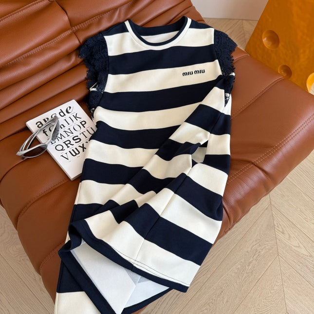 MIU NAVY DRESS WITH WIDE STRIPES 265712
