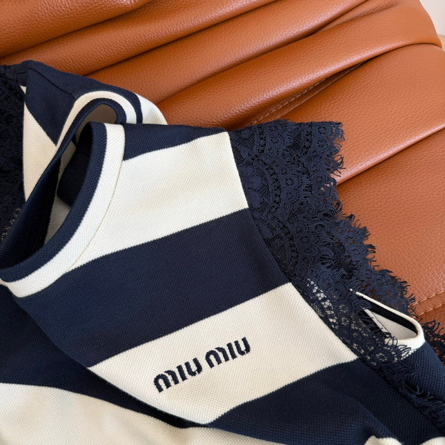 MIU NAVY DRESS WITH WIDE STRIPES 265712