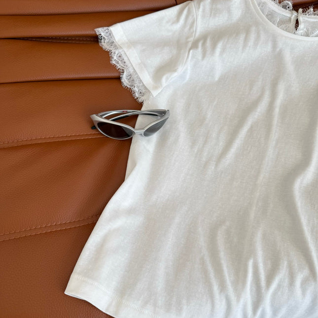 TEE WITH LACE PANEL 25S IN COTTON 265726