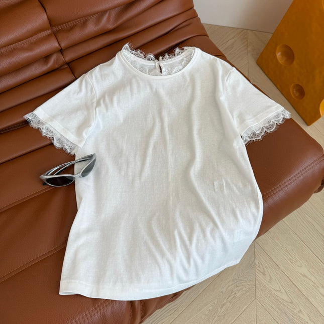 TEE WITH LACE PANEL 25S IN COTTON 265726