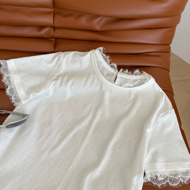 TEE WITH LACE PANEL 25S IN COTTON 265726
