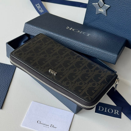 DIOR 25S LONG VERTICAL ZIPPED WALLET 19 IN BLACK CALFSKIN SILVER HARDWARE