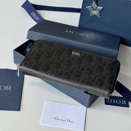 DIOR 25S LONG VERTICAL ZIPPED WALLET 19 IN BLACK CALFSKIN SILVER HARDWARE