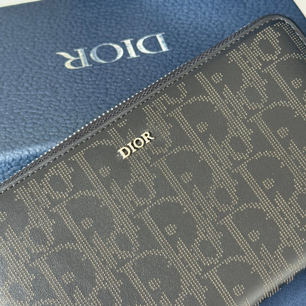 DIOR 25S LONG VERTICAL ZIPPED WALLET 19 IN BLACK CALFSKIN SILVER HARDWARE