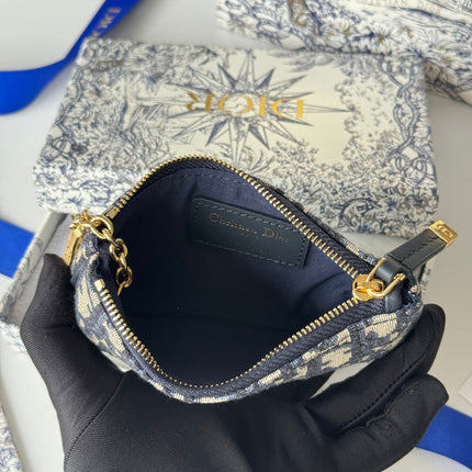 DIOR 25S TRAVEL MYRTE ZIPPED KEY CASE 14 IN DARK BLUE DIOR OBLIQUE JACQUARD CANVAS