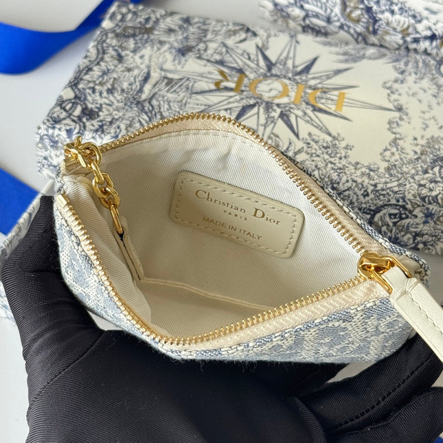 DIOR 25S TRAVEL MYRTE ZIPPED KEY CASE 14 IN BLUE DIOR OBLIQUE JACQUARD CANVAS