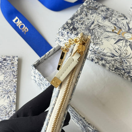 DIOR 25S TRAVEL MYRTE ZIPPED KEY CASE 14 IN BLUE DIOR OBLIQUE JACQUARD CANVAS