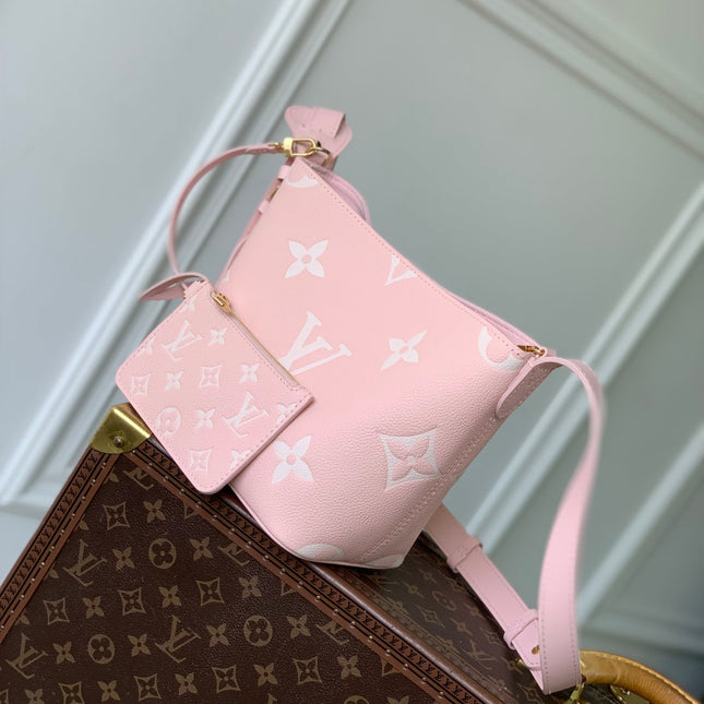 ALL IN BB BAG 18 IN QUARTZ PINK AND BEIGE EMBOSSED COWHIDE