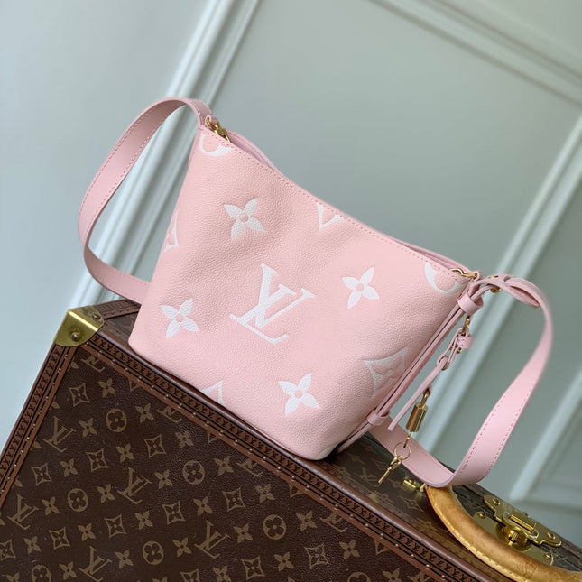 ALL IN BB BAG 18 IN QUARTZ PINK AND BEIGE EMBOSSED COWHIDE