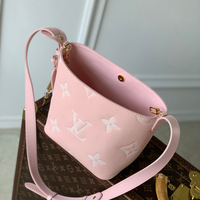ALL IN BB BAG 18 IN QUARTZ PINK AND BEIGE EMBOSSED COWHIDE