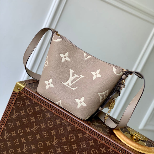ALL IN BB BAG 18 IN TOURTERELLE GREY AND CREAM EMBOSSED COWHIDE