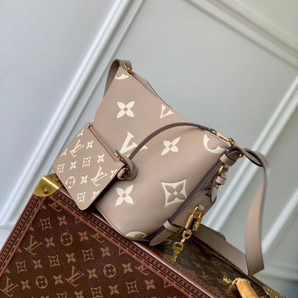 ALL IN BB BAG 18 IN TOURTERELLE GREY AND CREAM EMBOSSED COWHIDE