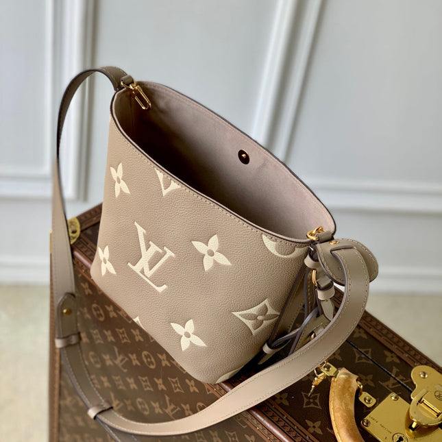 ALL IN BB BAG 18 IN TOURTERELLE GREY AND CREAM EMBOSSED COWHIDE