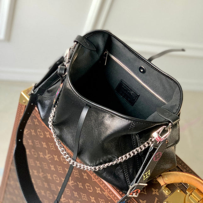 CARRYALL CARGO VIBE PM 33.5 IN BLACK LAMBSKIN COLORFUL MONOGRAM TAG