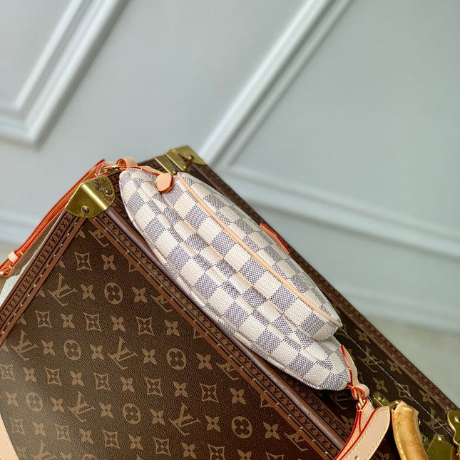 KEEPIT BUMBAG 29 IN WHITE GREY CHECKERBOARD PATTERN DAMIER AZUR COATED CANVAS