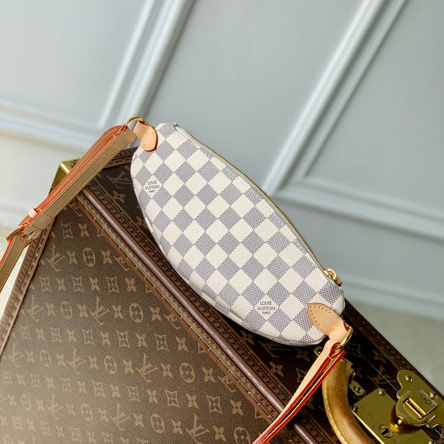 KEEPIT BUMBAG 29 IN WHITE GREY CHECKERBOARD PATTERN DAMIER AZUR COATED CANVAS