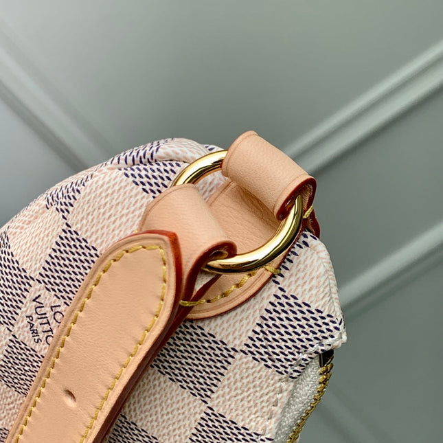 KEEPIT BUMBAG 29 IN WHITE GREY CHECKERBOARD PATTERN DAMIER AZUR COATED CANVAS