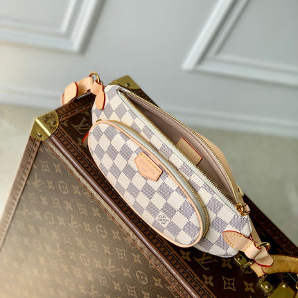 KEEPIT BUMBAG 29 IN WHITE GREY CHECKERBOARD PATTERN DAMIER AZUR COATED CANVAS