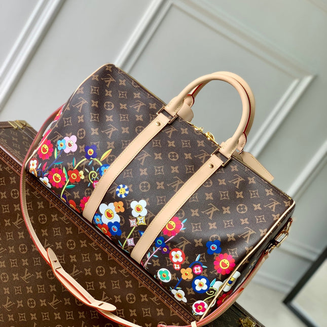 KEEPALL BANDOULIÈRE  FLORAL 45 IN BROWN MONOGRAM COATED CANVAS