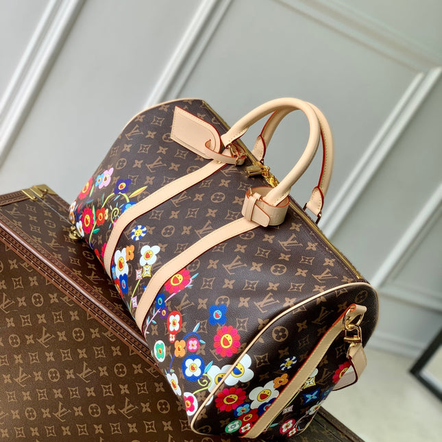 KEEPALL BANDOULIÈRE  FLORAL 45 IN BROWN MONOGRAM COATED CANVAS