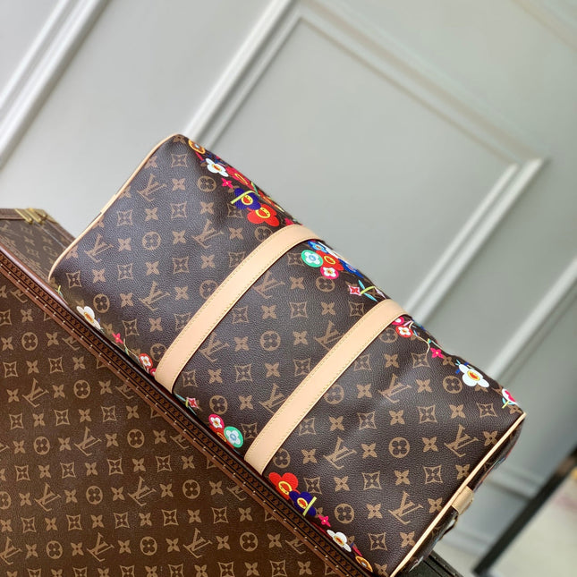 KEEPALL BANDOULIÈRE  FLORAL 45 IN BROWN MONOGRAM COATED CANVAS