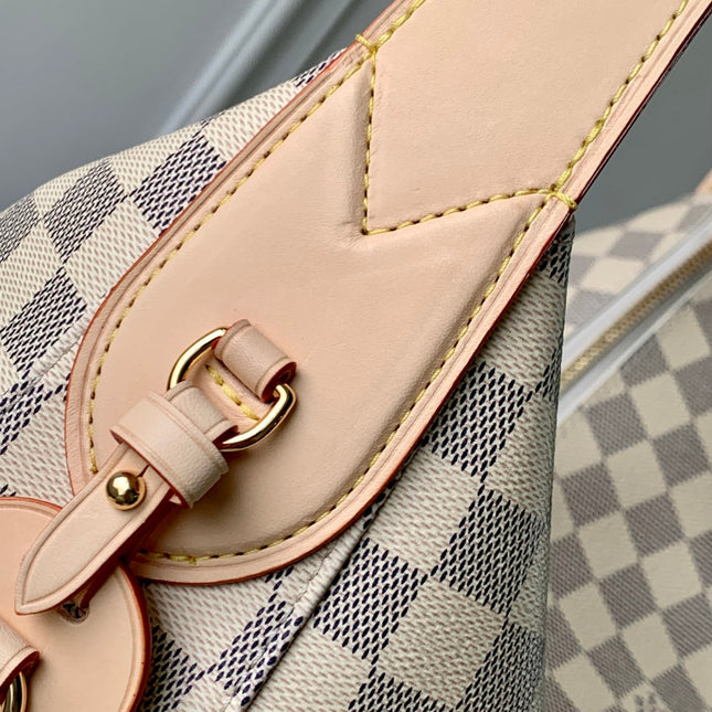 SLOUCHY PM 40 IN WHITE GREY CHECKERBOARD PATTERN DAMIER AZUR COATED CANVAS