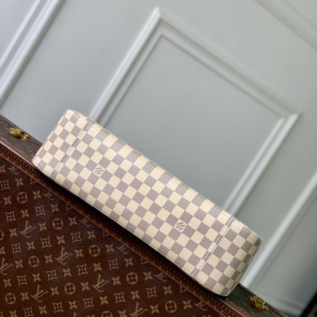 SLOUCHY PM 40 IN WHITE GREY CHECKERBOARD PATTERN DAMIER AZUR COATED CANVAS