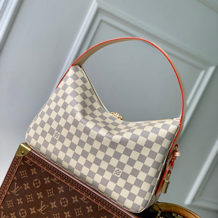 SLOUCHY PM 33 IN WHITE GREY CHECKERBOARD PATTERN DAMIER AZUR COATED CANVAS