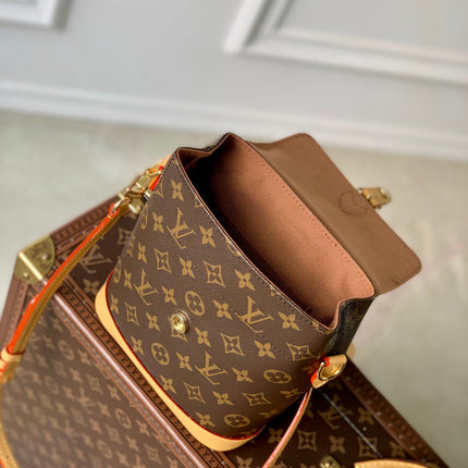 SOHO MINI 23 IN BROWN MONOGRAM COATED CANVAS AND CALFSKIN