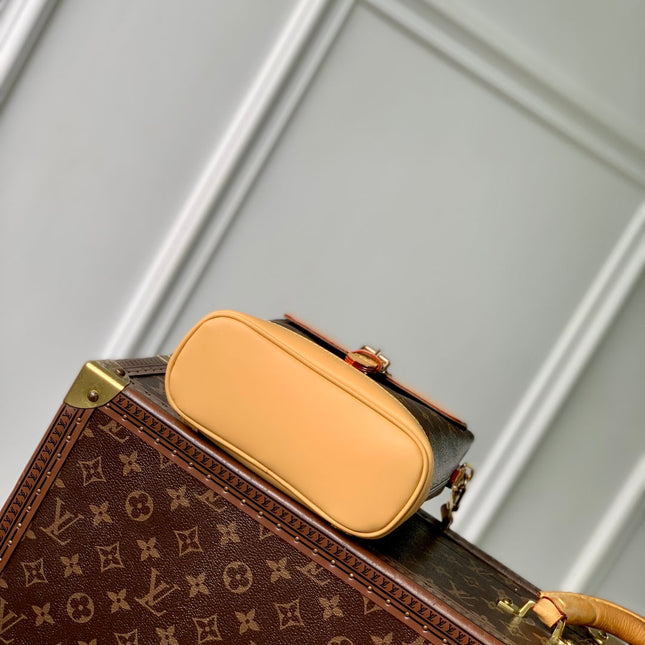 SOHO MINI 23 IN BROWN MONOGRAM COATED CANVAS AND CALFSKIN