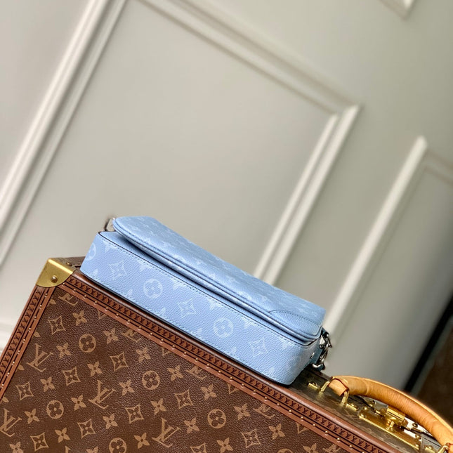 TRIO MESSENGER BAG 25 IN BLUE MONOGRAM COATED CANVAS AND CALFSKIN