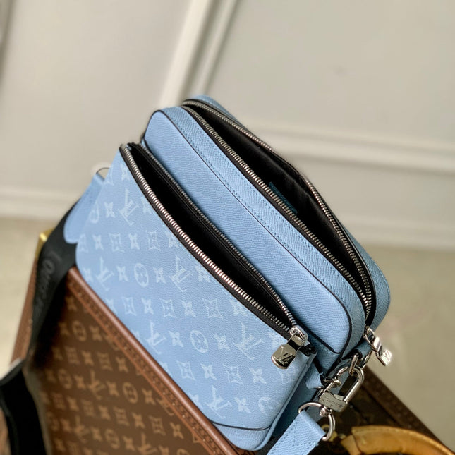 TRIO MESSENGER BAG 25 IN BLUE MONOGRAM COATED CANVAS AND CALFSKIN